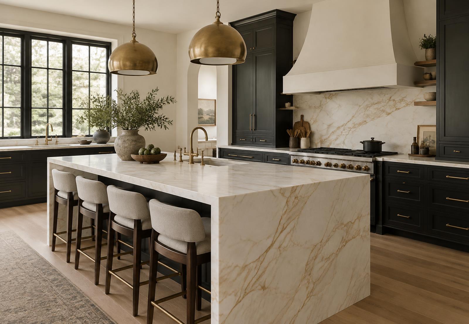 Elegant kitchen with a marble island
